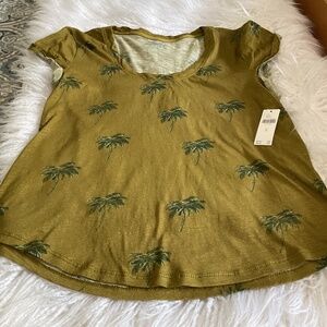 Anthropologie Palm Tree Print Olive Green Women's Top